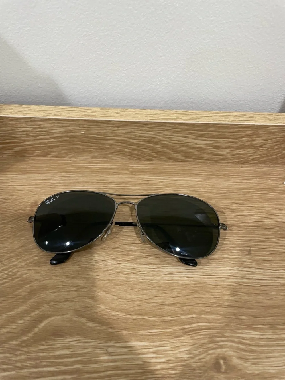 Ray-Ban Aviator Sunglasses with Dark Green Lenses and Silver Frame